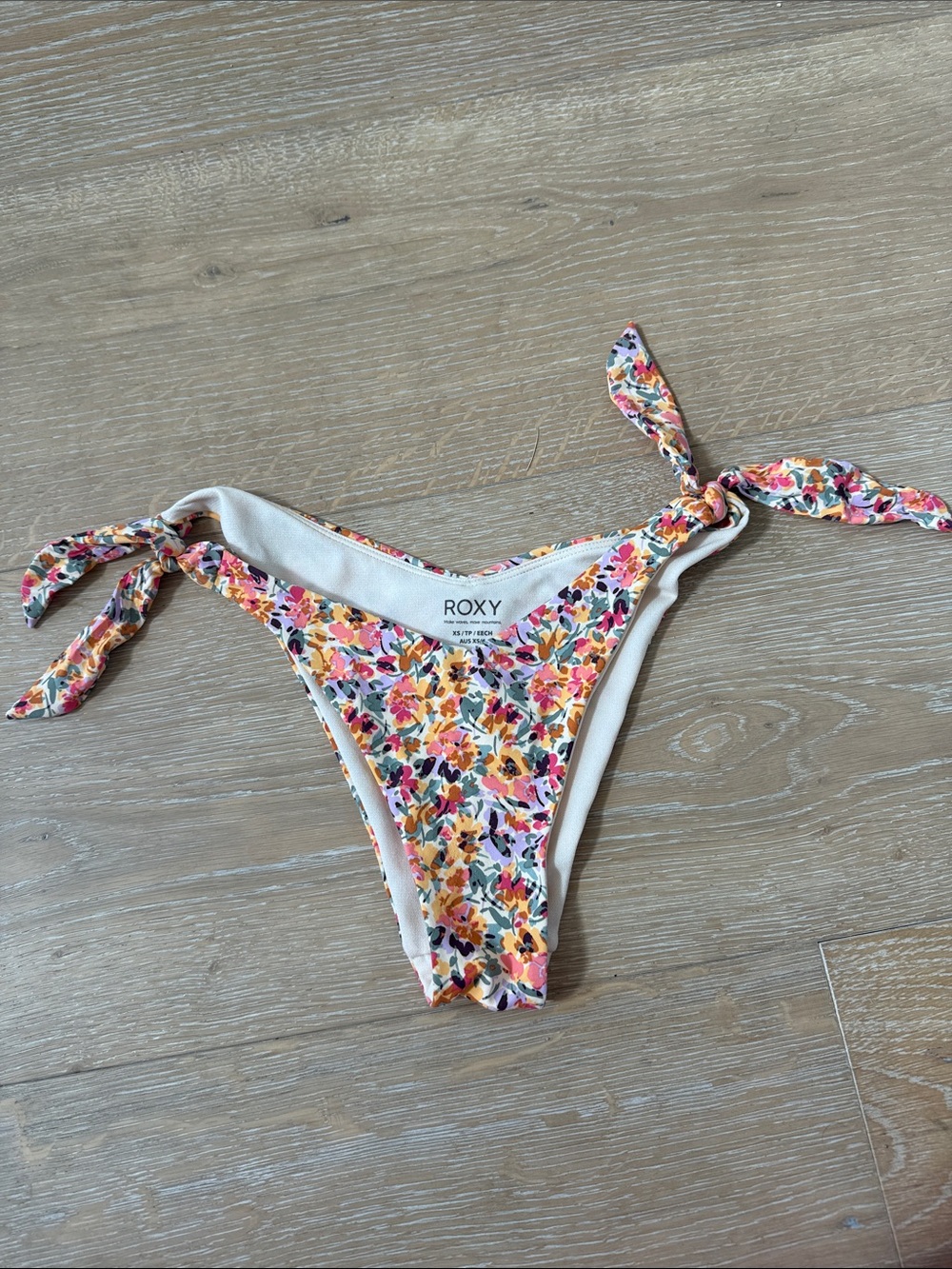 Roxy Floral Tie-Side Bikini Bottom — White, Pink, Yellow Size XS